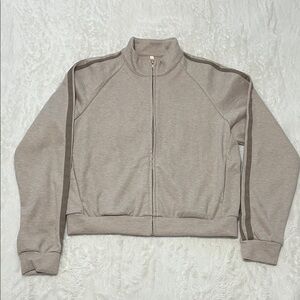 HALARA Taupe Zip-Front Bomber Jacket with Dark Taupe Stripes *FLAWED*